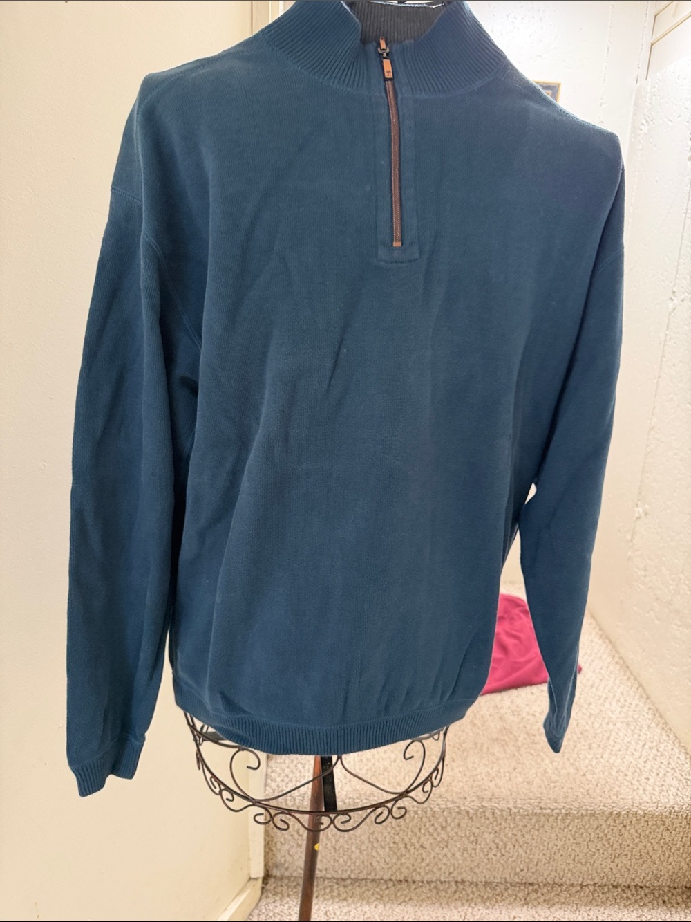 Vintage Tommy Bahama Men's Quarter-Zip Sweater Pullover - Deep Teal